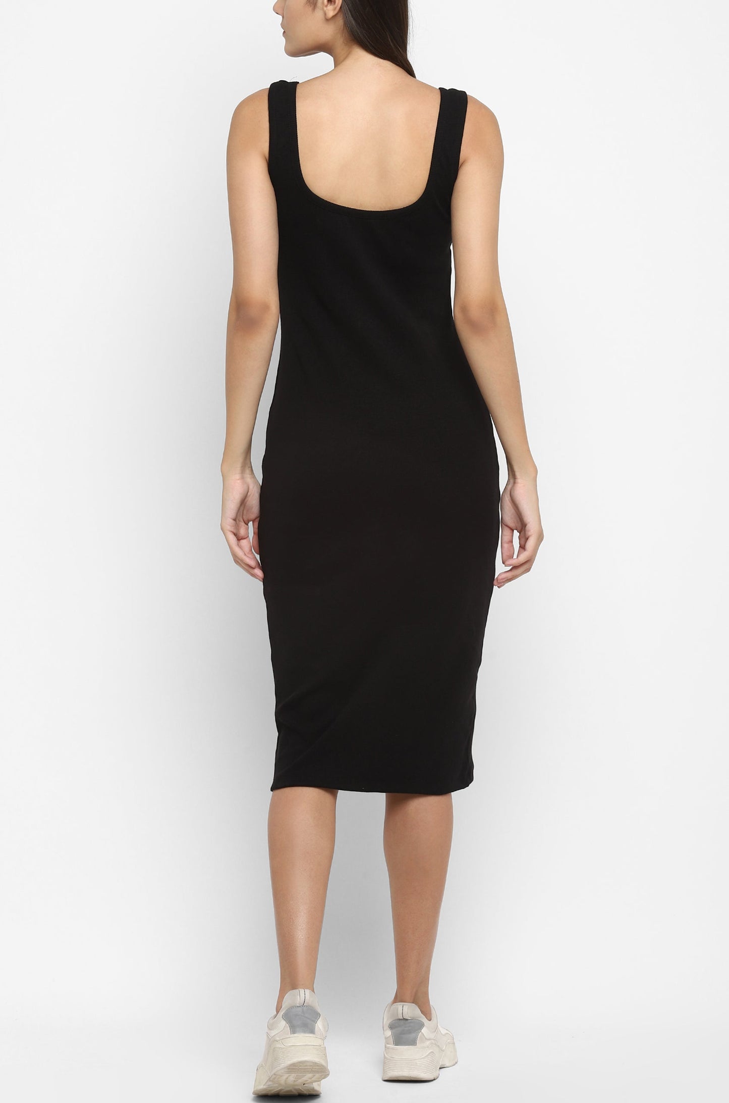Cold Pressed Rose Bodycon Black Dress