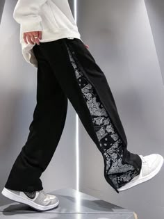 Vintage Wide-Leg Track Pants with Side Bandana Patch – Men's Streetwear Essential - Prime Fitz