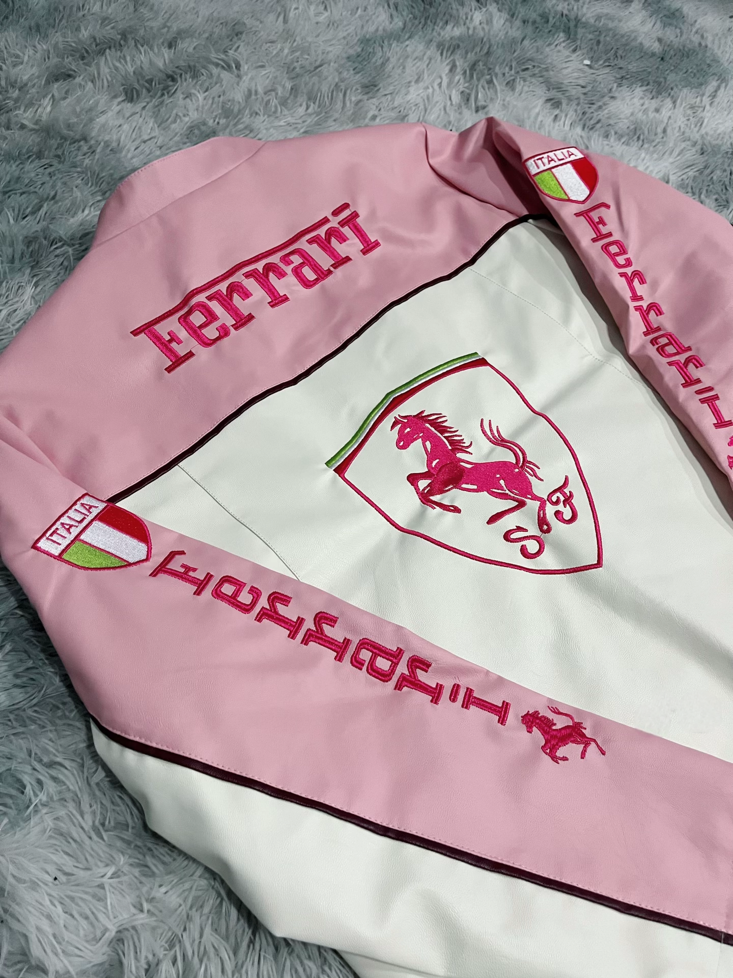 Pink Ferrari Leather Jacket – Luxe Motorsport Streetwear | Mercy Wear - Prime Fitz