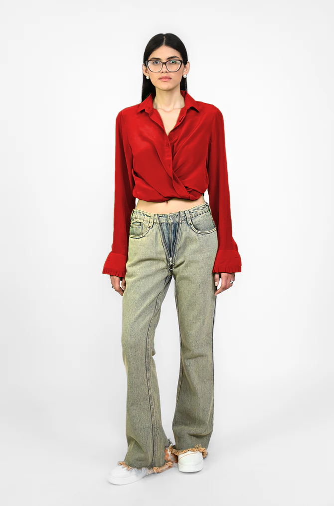 Straight Fit Silk Shirt (Iconic Red)