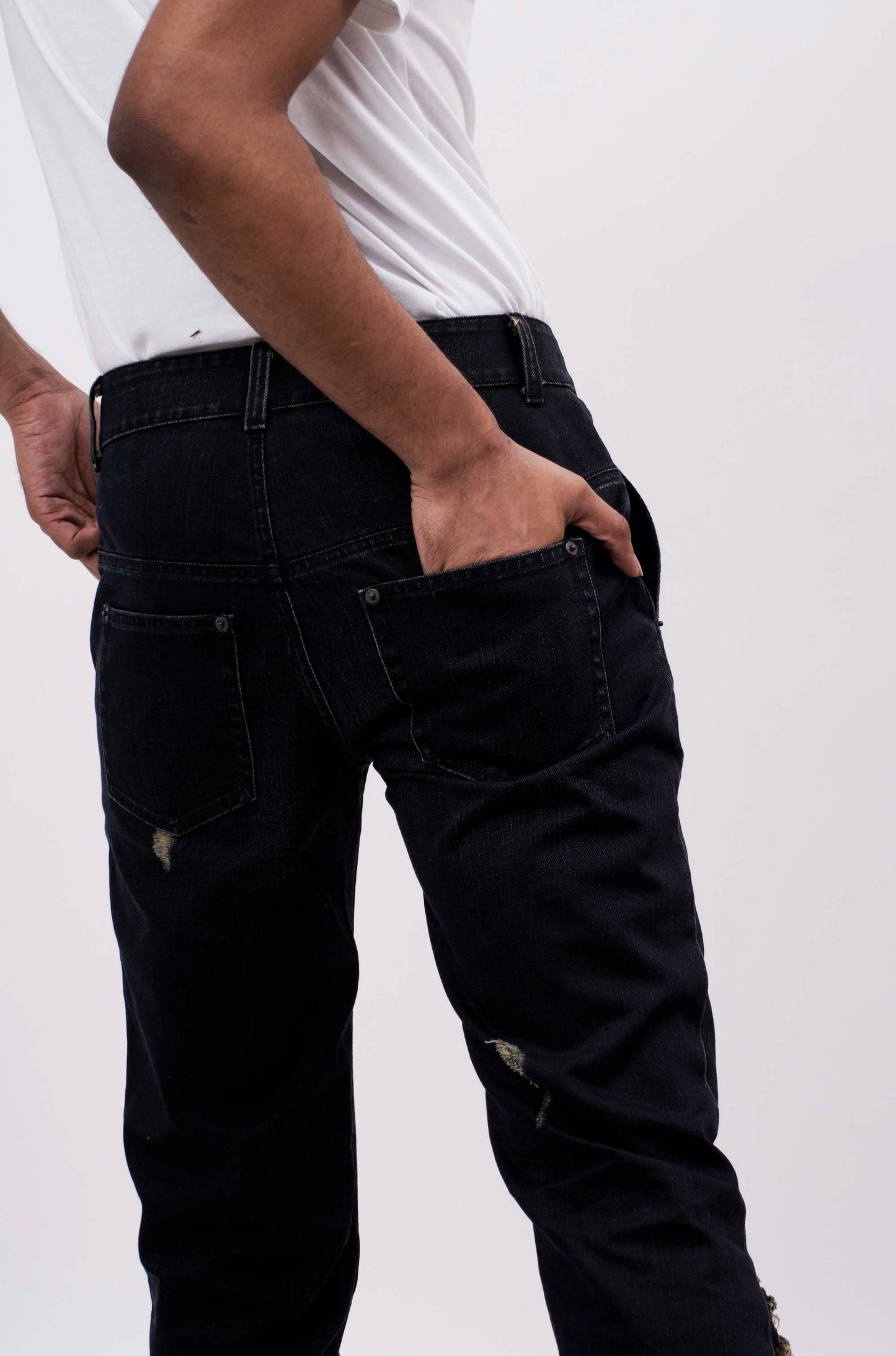 Indigo Slit And Frayed Jeans