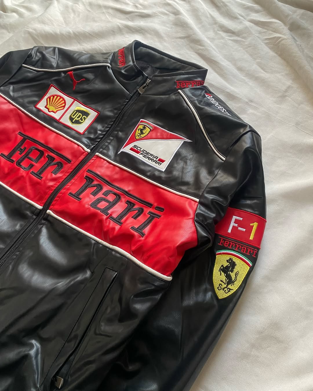 Black Ferrari Leather Jacket – Motorsport Edge Meets Streetwear Swag - Prime Fitz
