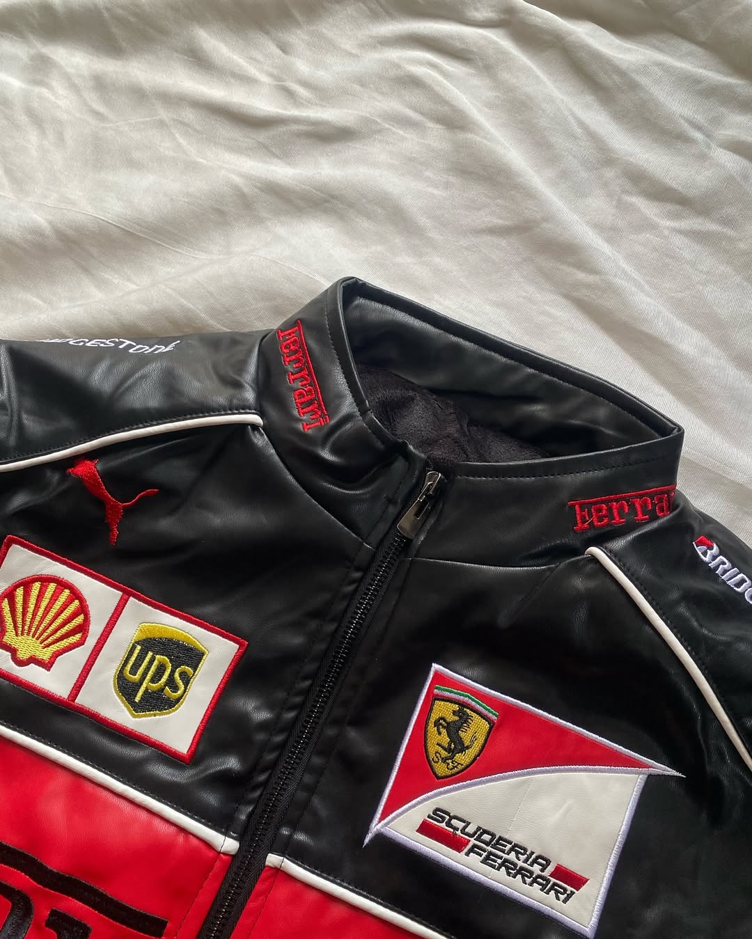 Black Ferrari Leather Jacket – Motorsport Edge Meets Streetwear Swag - Prime Fitz