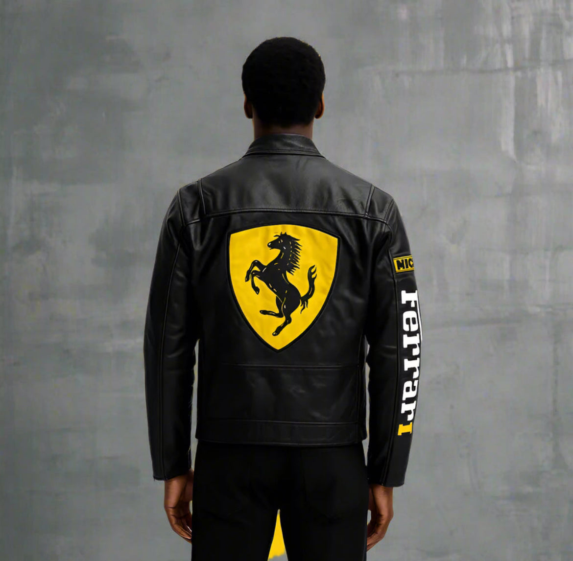 IPACRUM64 Black Ferrari Style Racing Leather Jacket – F1 Inspired Motorsport Chic - Prime Fitz