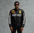 IPACRUM64 Black Ferrari Style Racing Leather Jacket – F1 Inspired Motorsport Chic - Prime Fitz