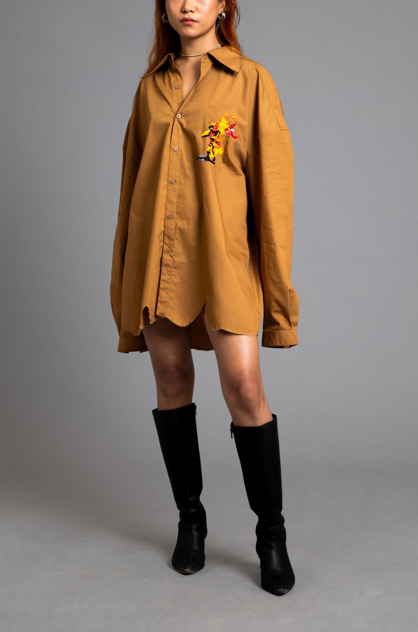 SuperHUEMN 'Sand' Handcrafted 'Burning Man'  Darwyn Shirt (Cinnamon Brown)