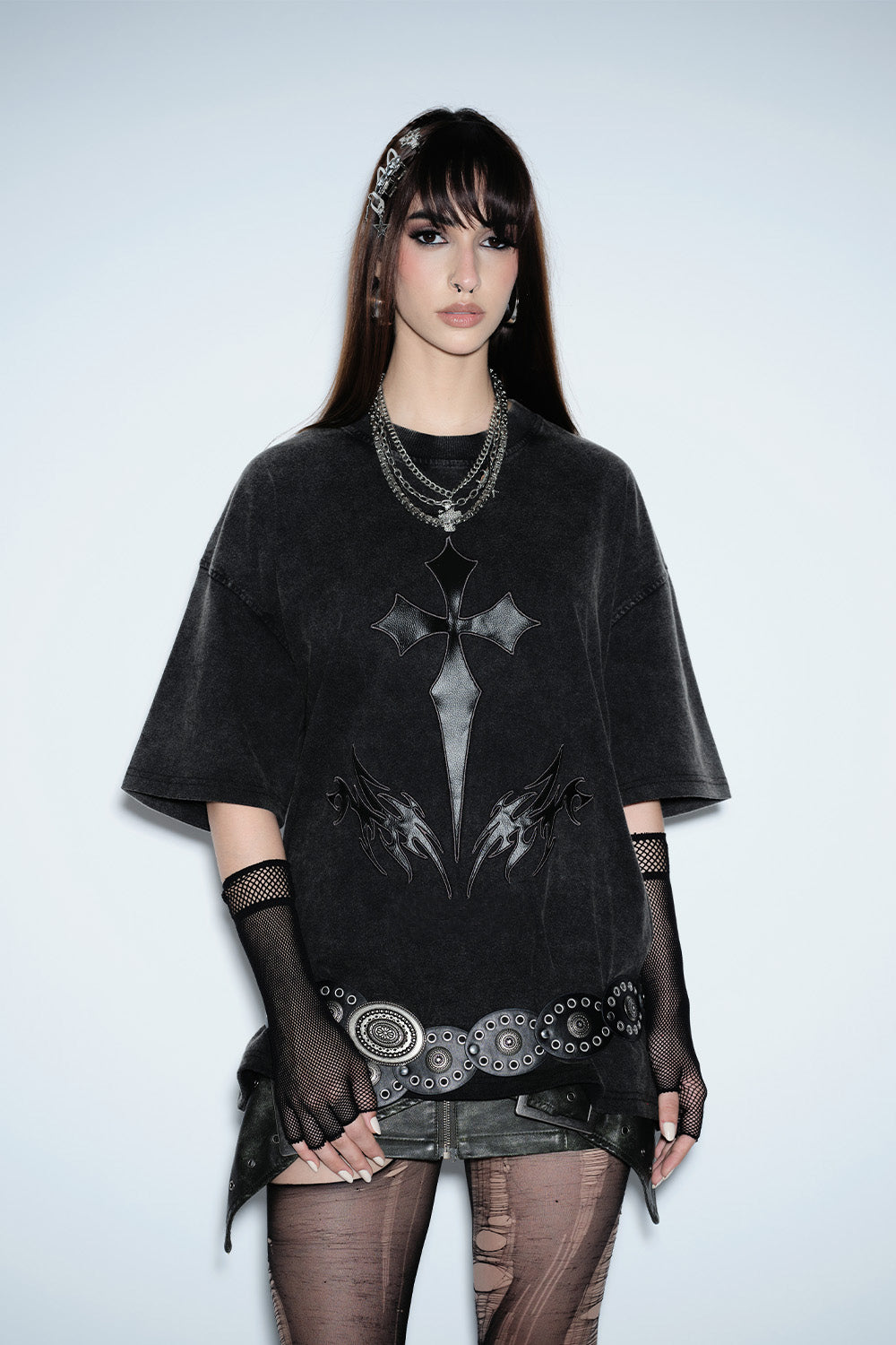 Crucivibe Leather Patch Oversized T-shirt