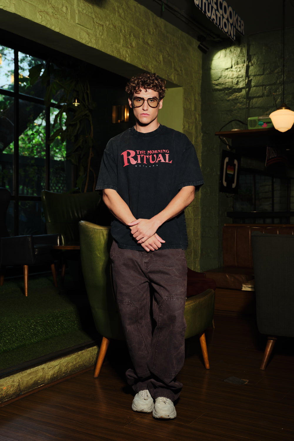 Brew It Right Faded Black Oversized T-shirt