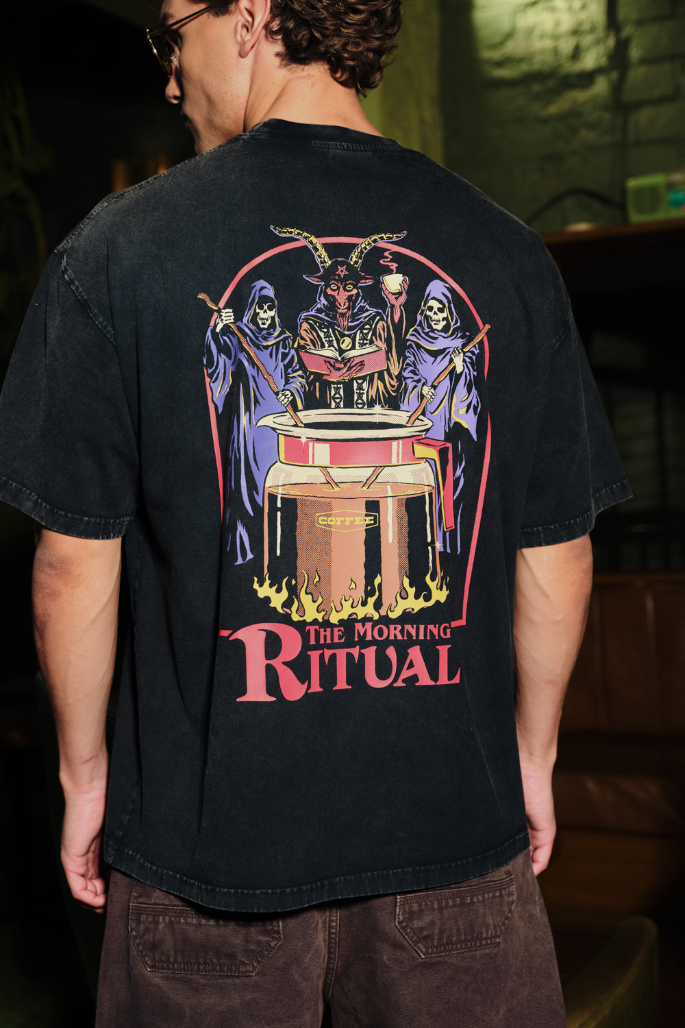 Brew It Right Faded Black Oversized T-shirt