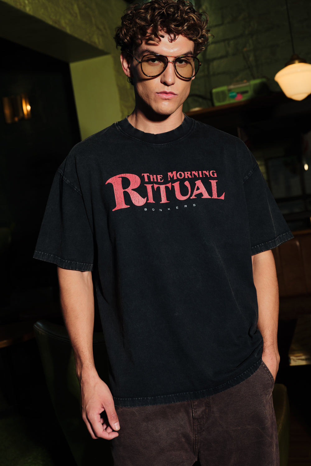 Brew It Right Faded Black Oversized T-shirt