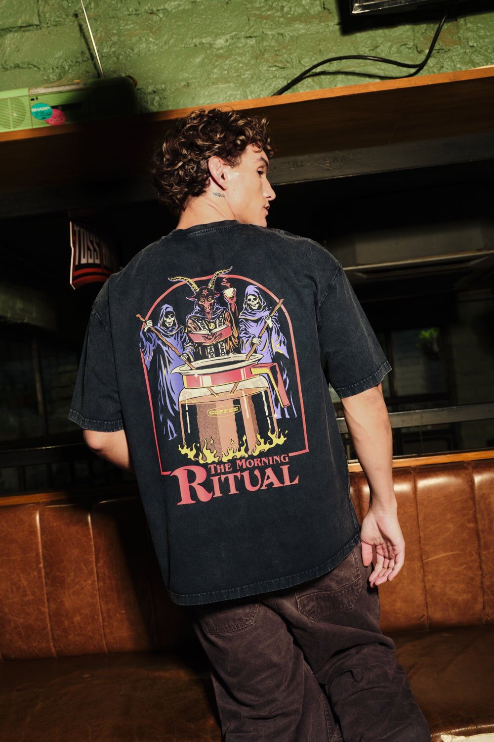 Brew It Right Faded Black Oversized T-shirt
