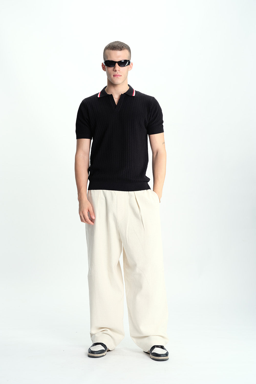 Black Cable Knit Polo