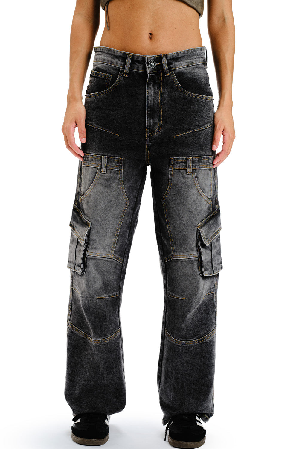 Black Wash Workwear Cargo Jeans