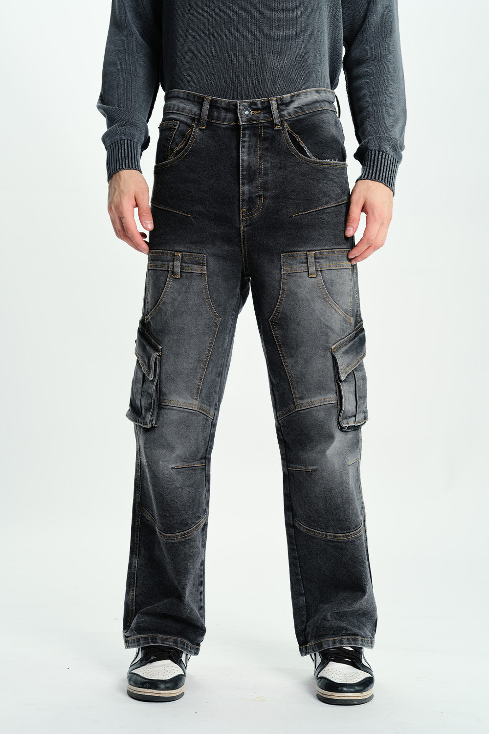 Black Wash Workwear Cargo Jeans