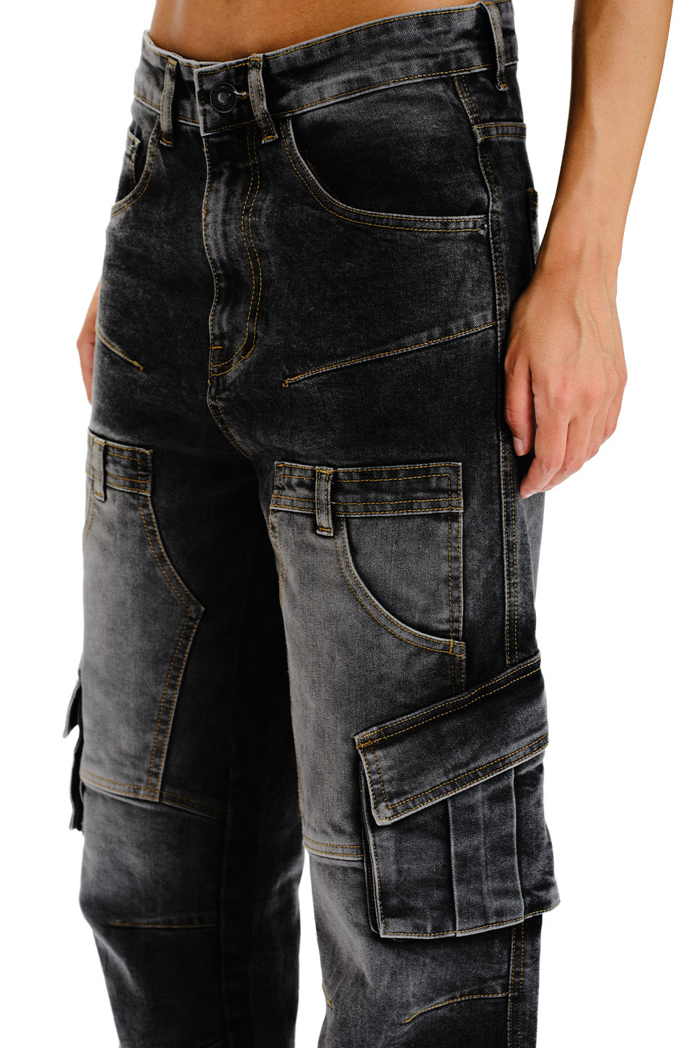 Black Wash Workwear Cargo Jeans