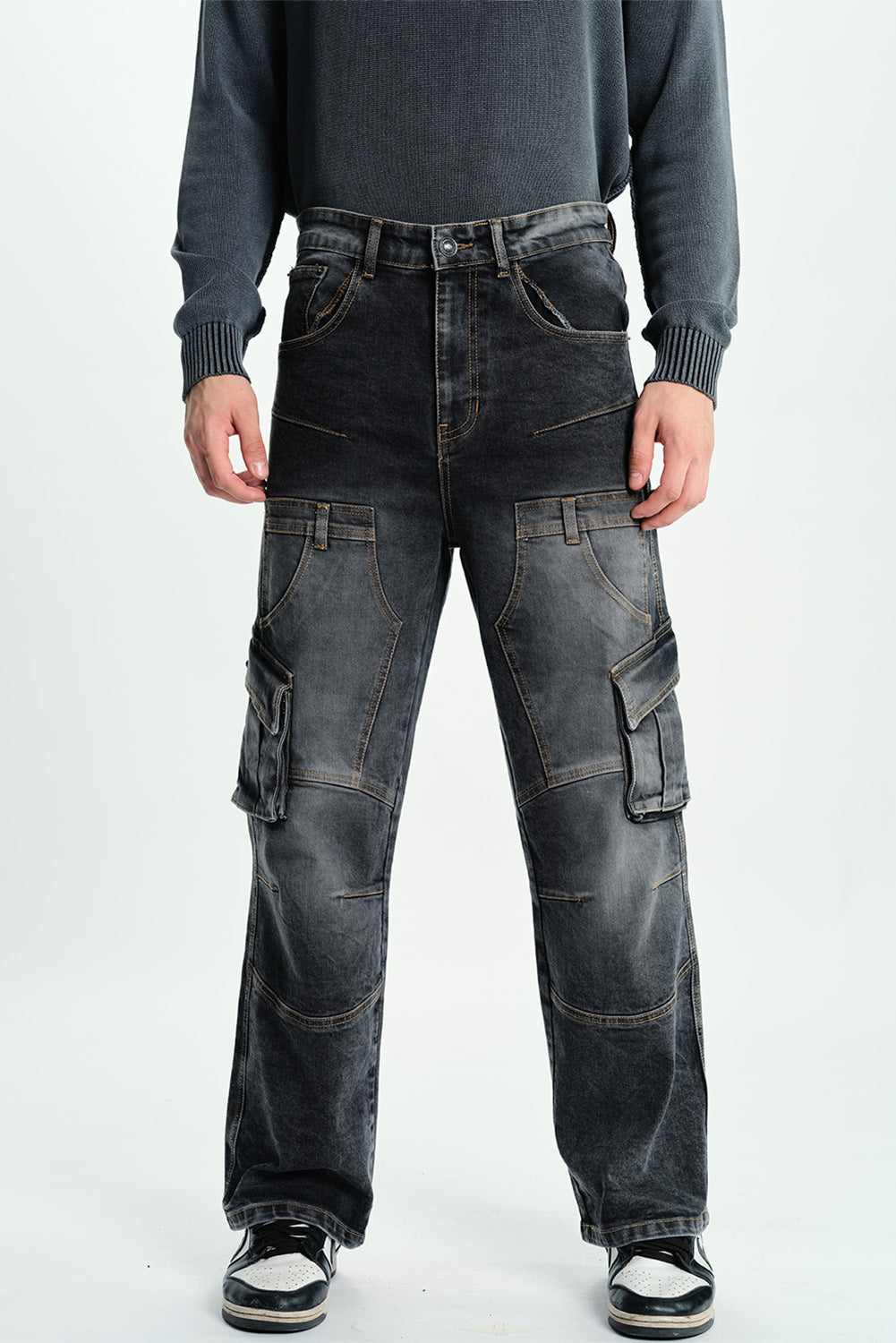 Black Wash Workwear Cargo Jeans