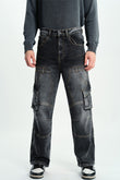 Black Wash Workwear Cargo Jeans