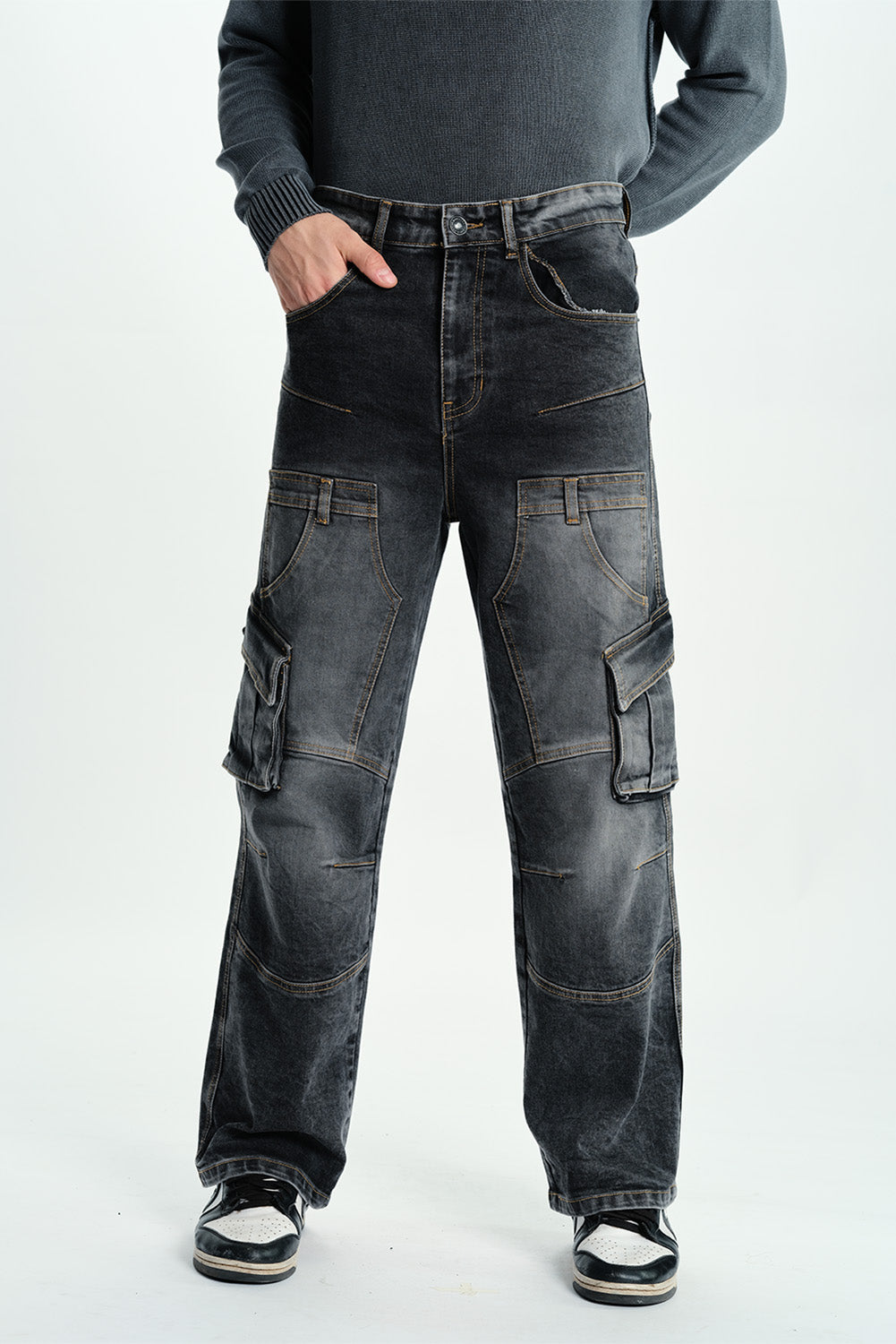 Black Wash Workwear Cargo Jeans