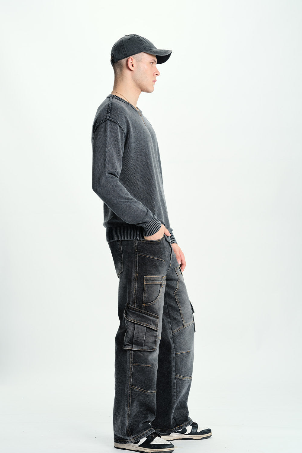 Black Wash Workwear Cargo Jeans