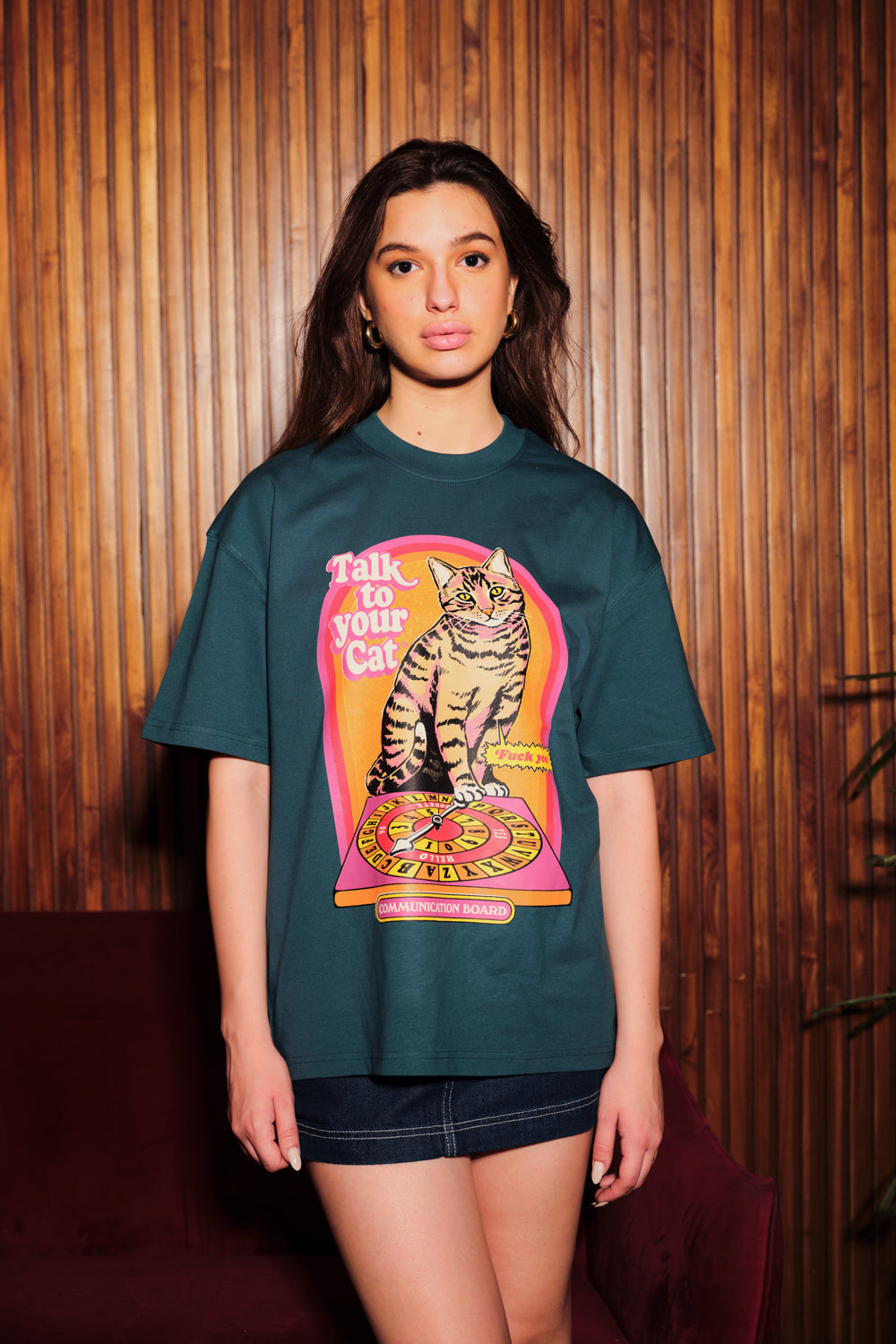 Talk To Your Cat Green Oversized T-Shirt