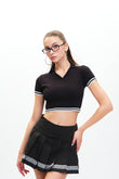 Black Collared Knit Crop Top