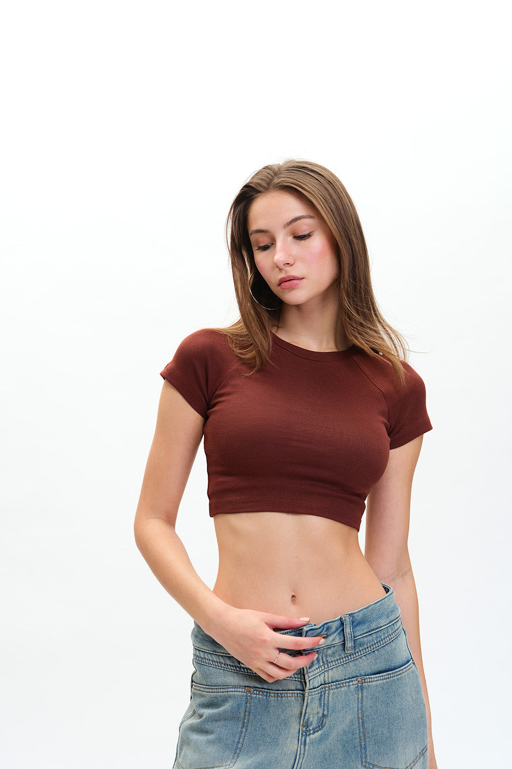 Brown Ribbed Heavyweight Baby Tee