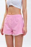 Pink Checkered Lace Trimmed Boxer Shorts