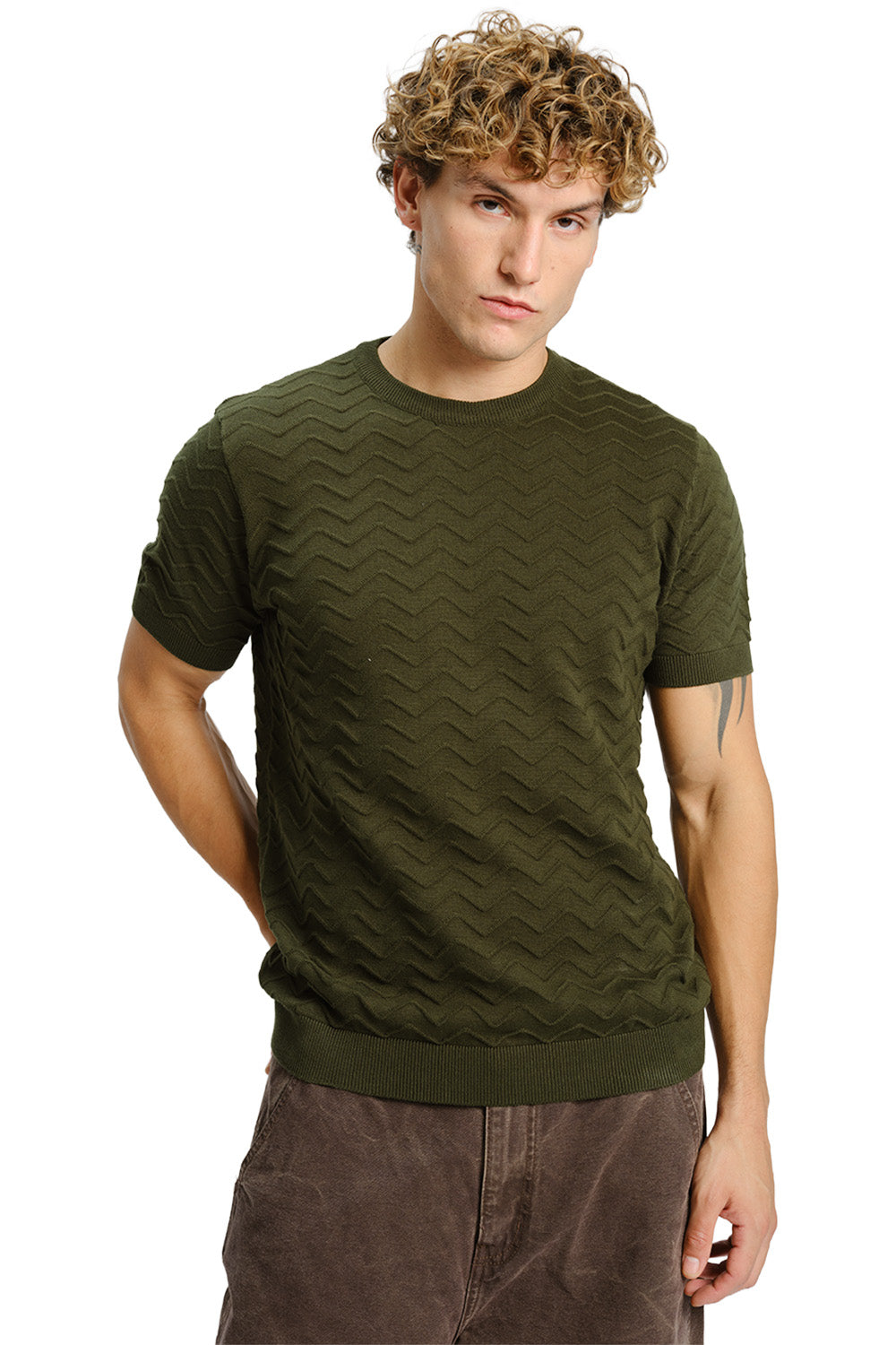 Zigzag Olive Knit T-shirt