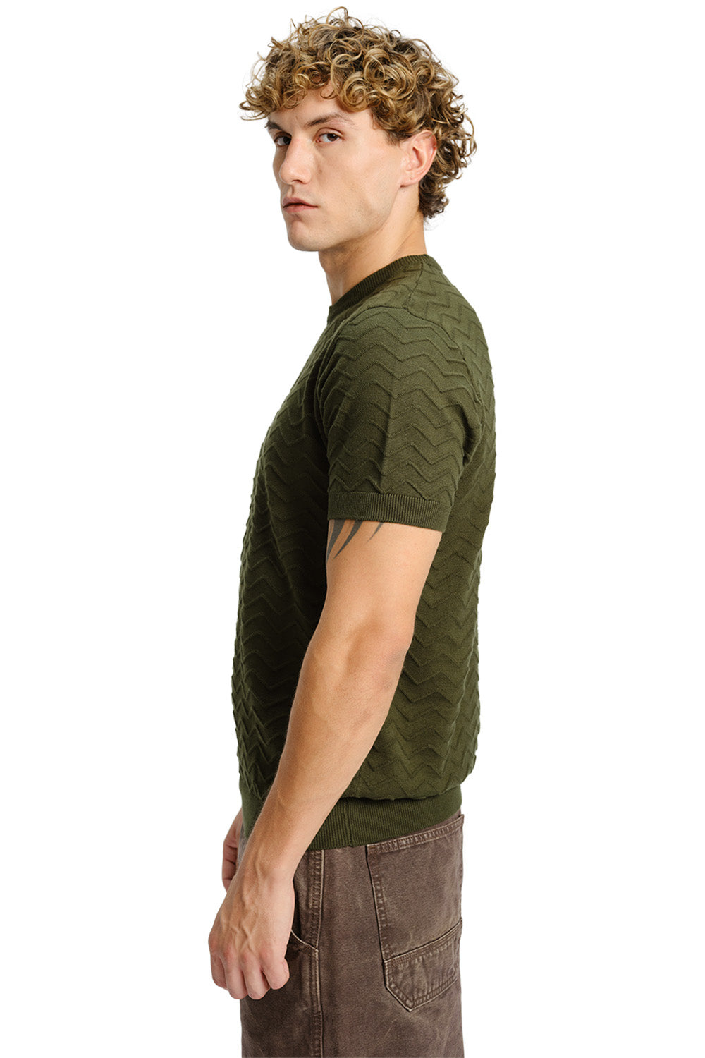 Zigzag Olive Knit T-shirt