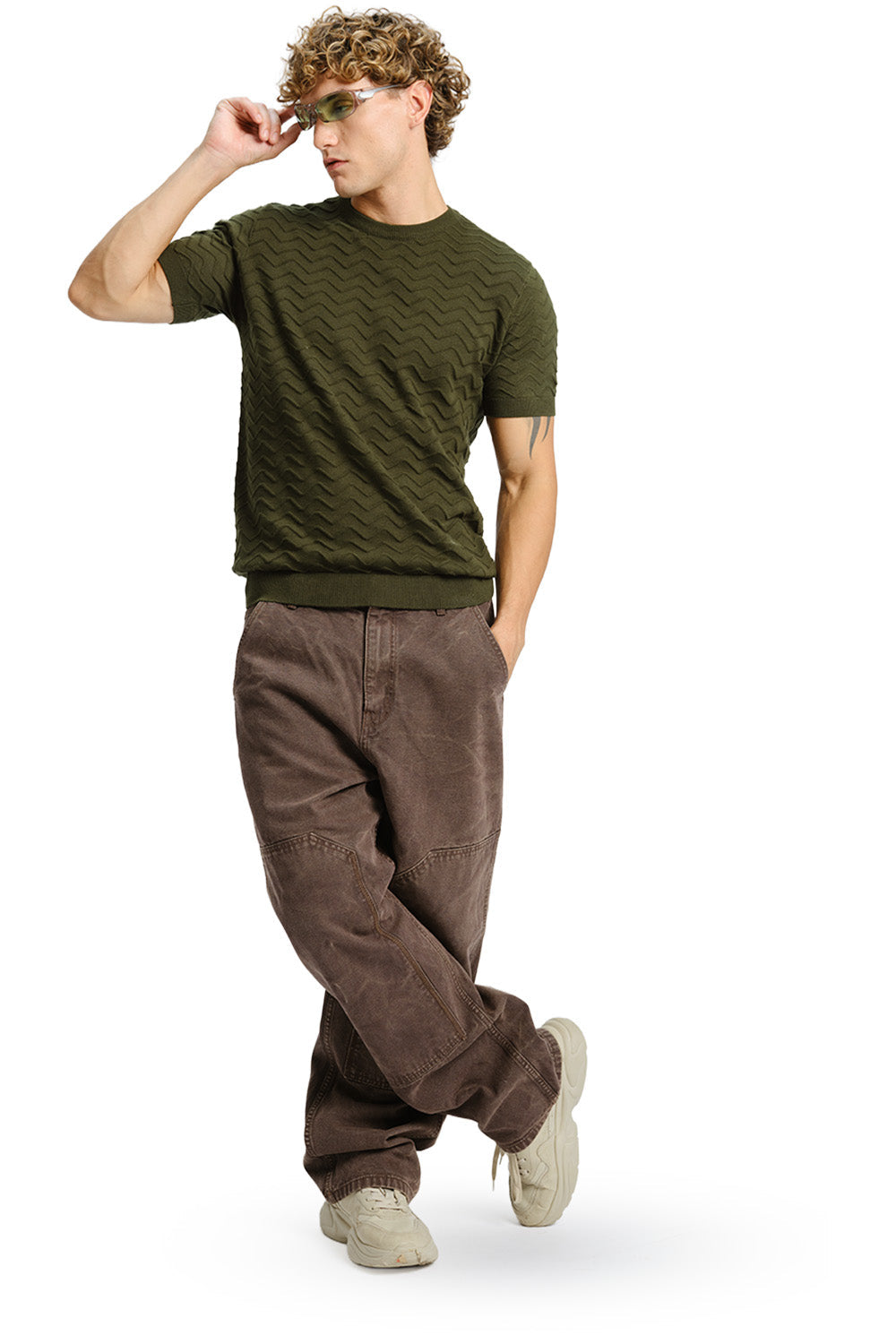 Zigzag Olive Knit T-shirt