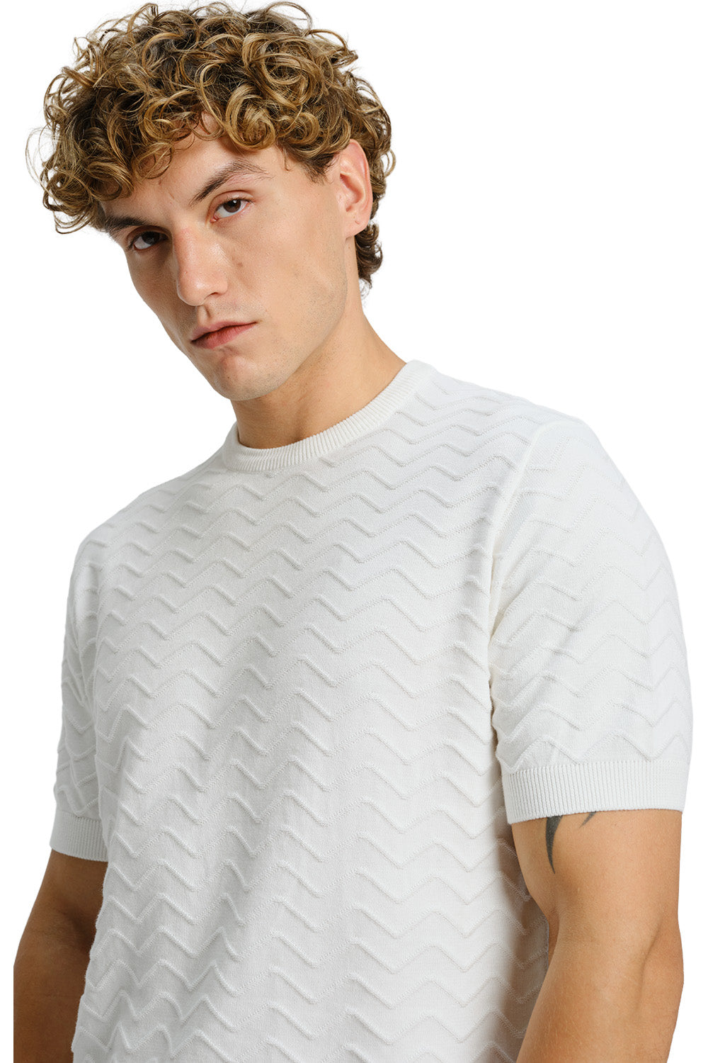 Zigzag White Knit T-shirt