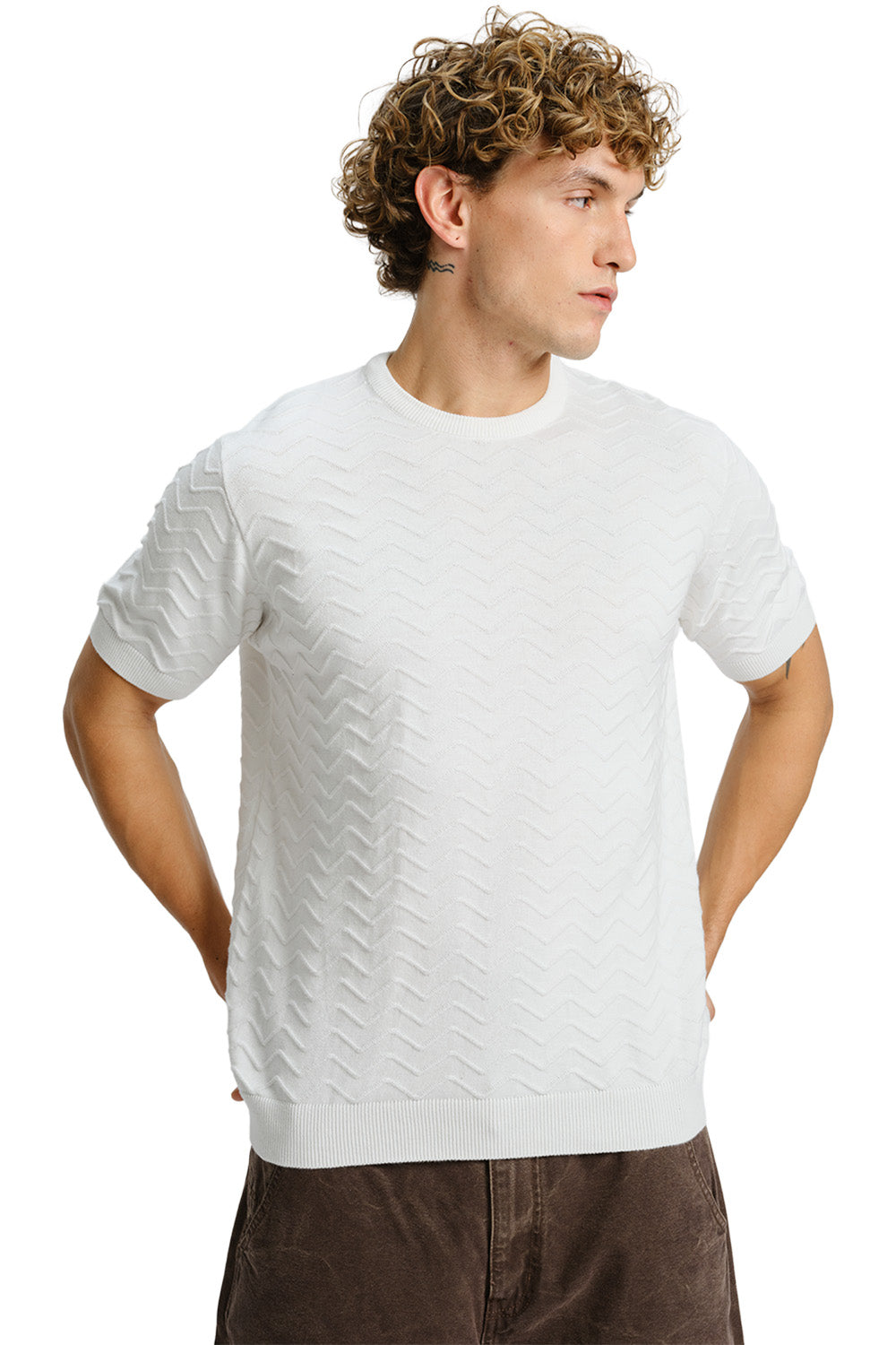 Zigzag White Knit T-shirt
