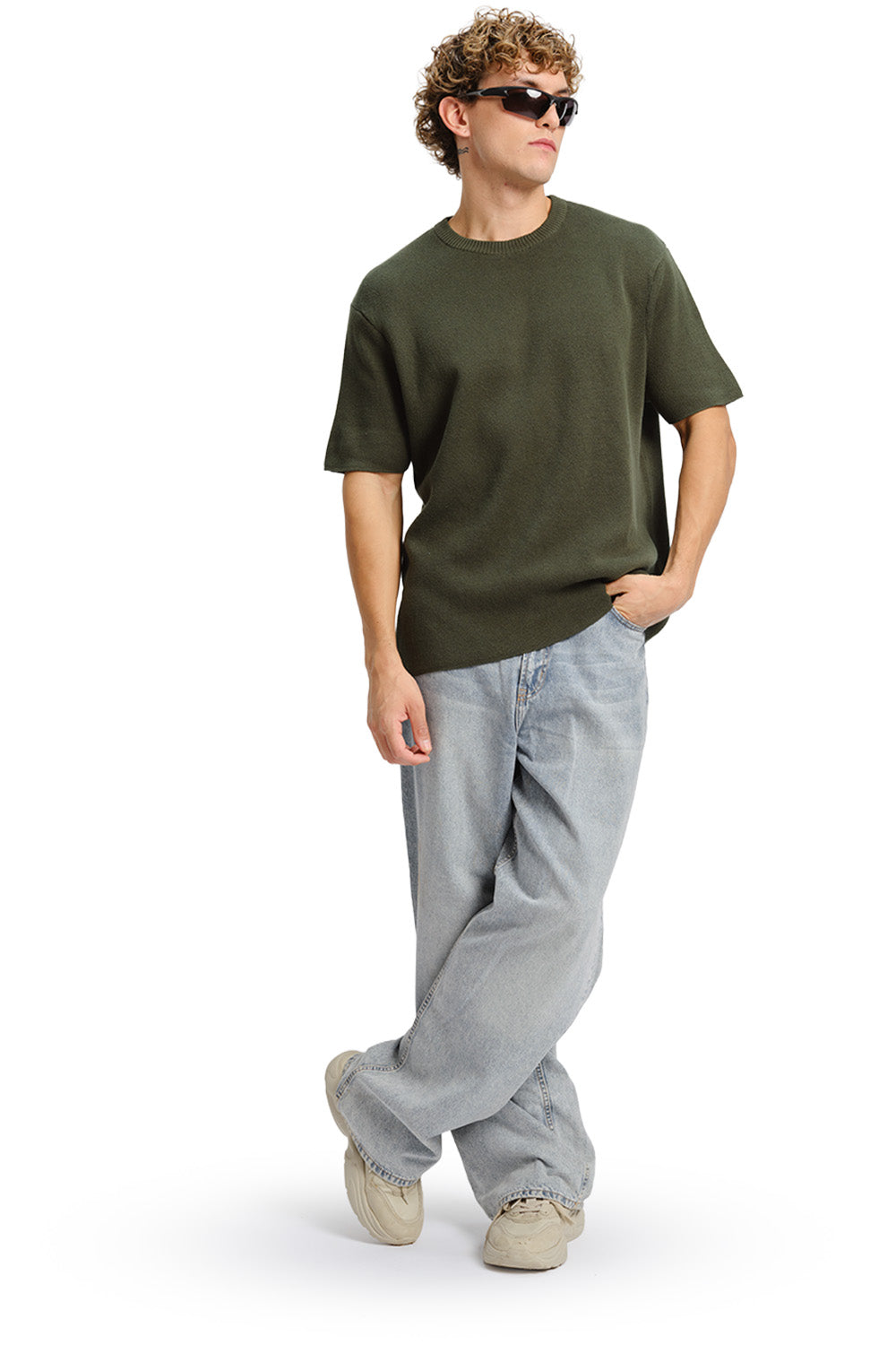 Olive Relaxed Fit Knit T-shirt