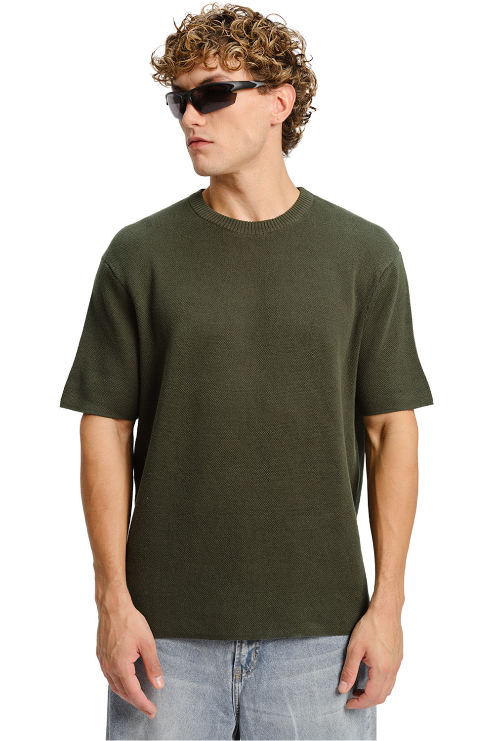 Olive Relaxed Fit Knit T-shirt