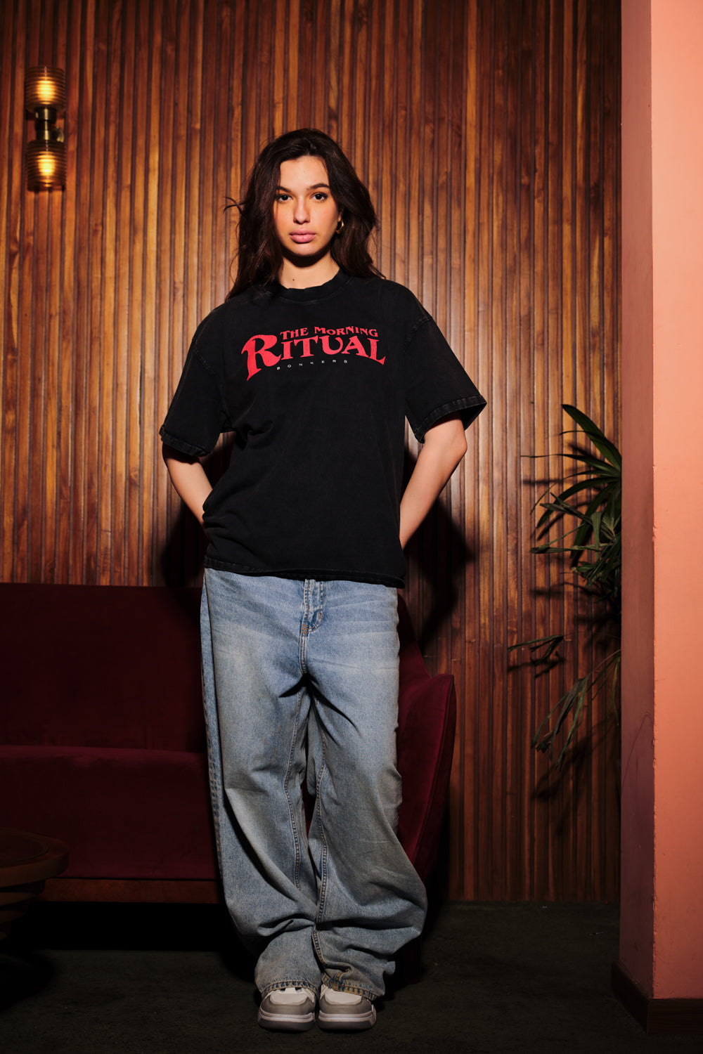 Brew It Right Faded Black Oversized T-shirt