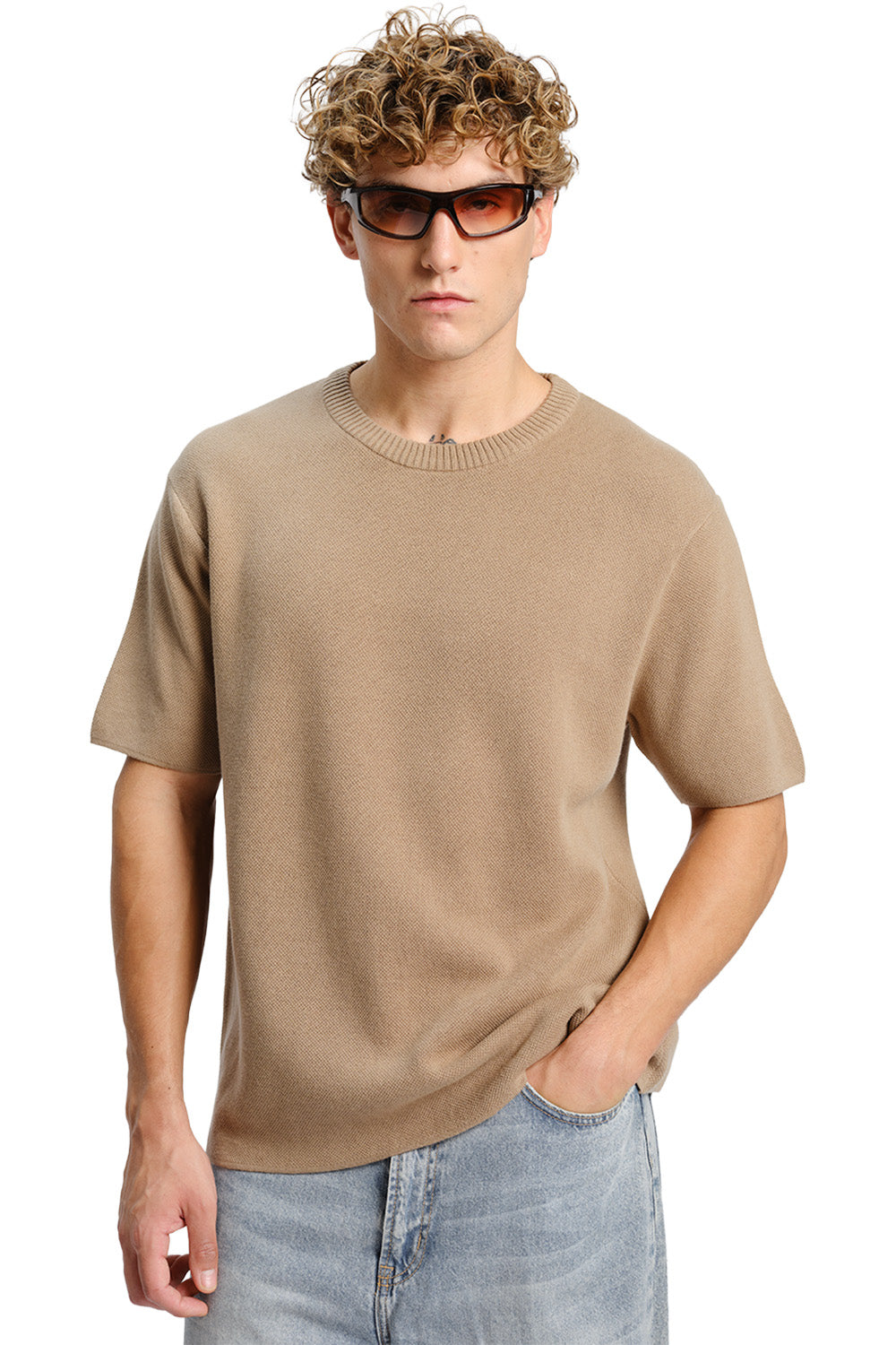 Beige Relaxed Fit Knit T-shirt