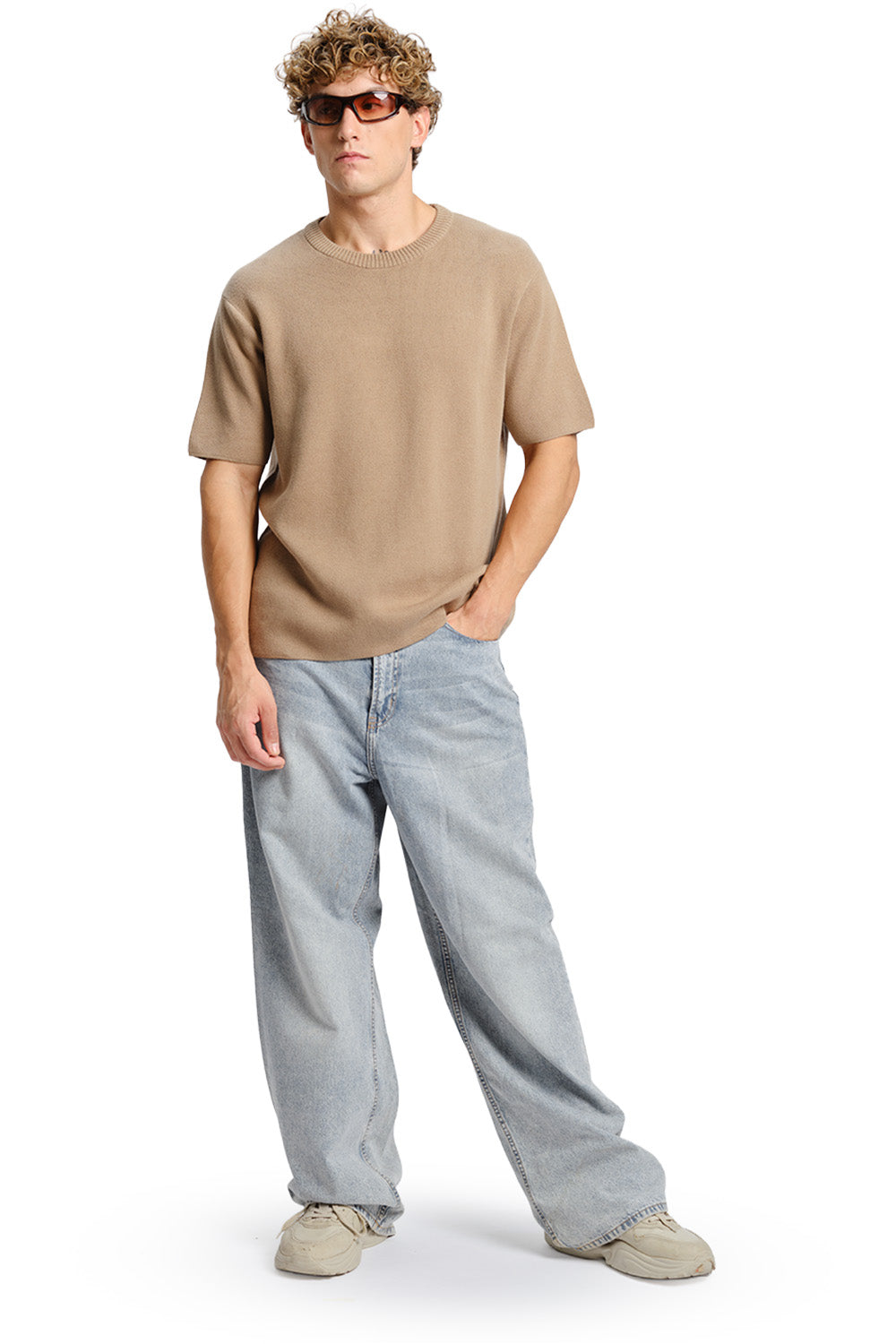 Beige Relaxed Fit Knit T-shirt