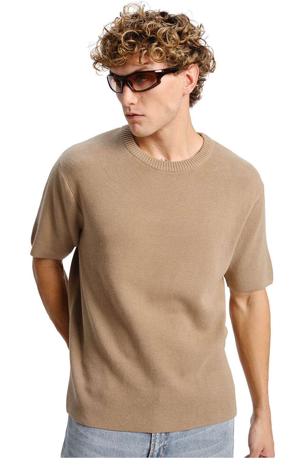 Beige Relaxed Fit Knit T-shirt