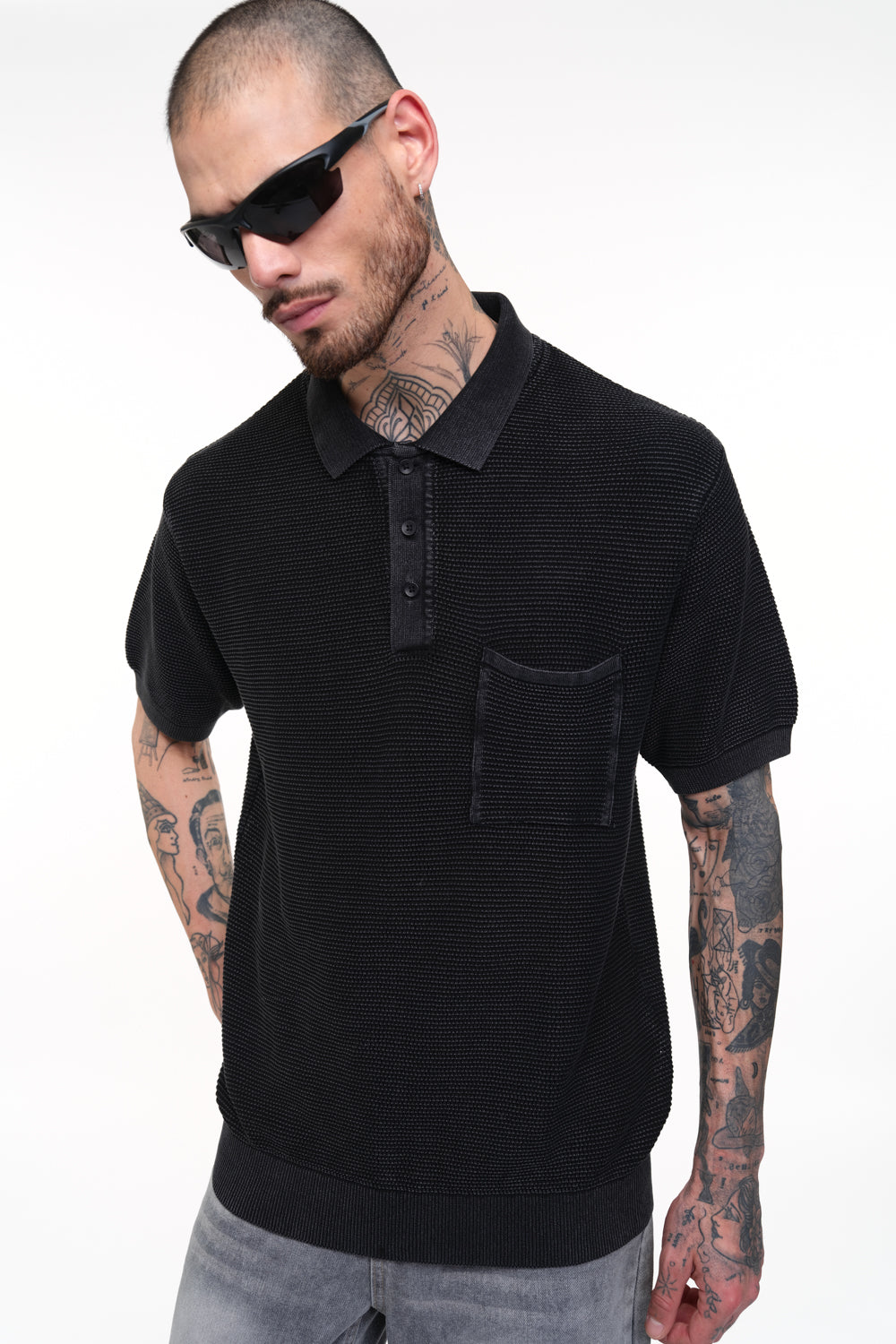 Ash Grey Faded Knit Premium Polo
