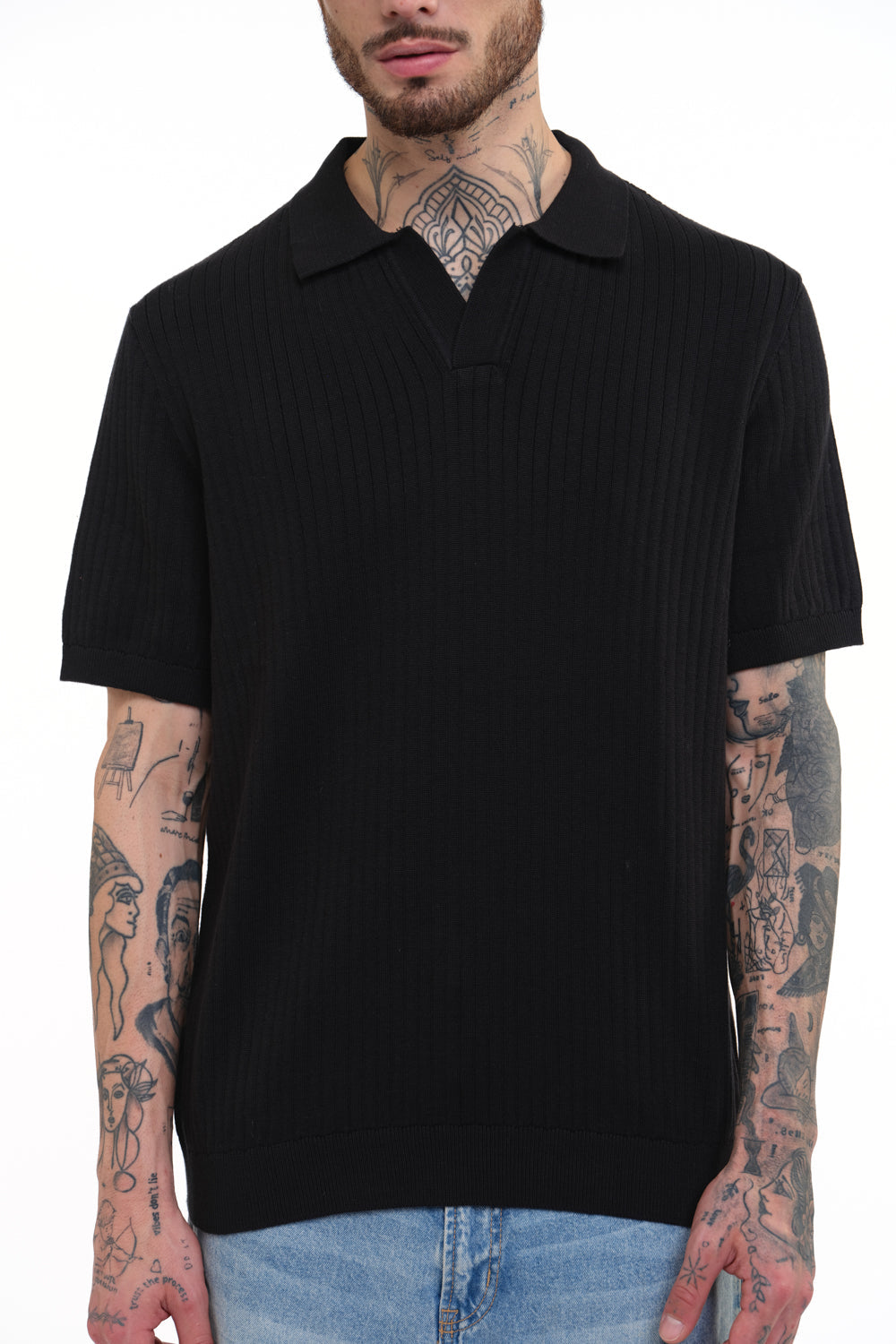 Black Knit Polo T-shirt