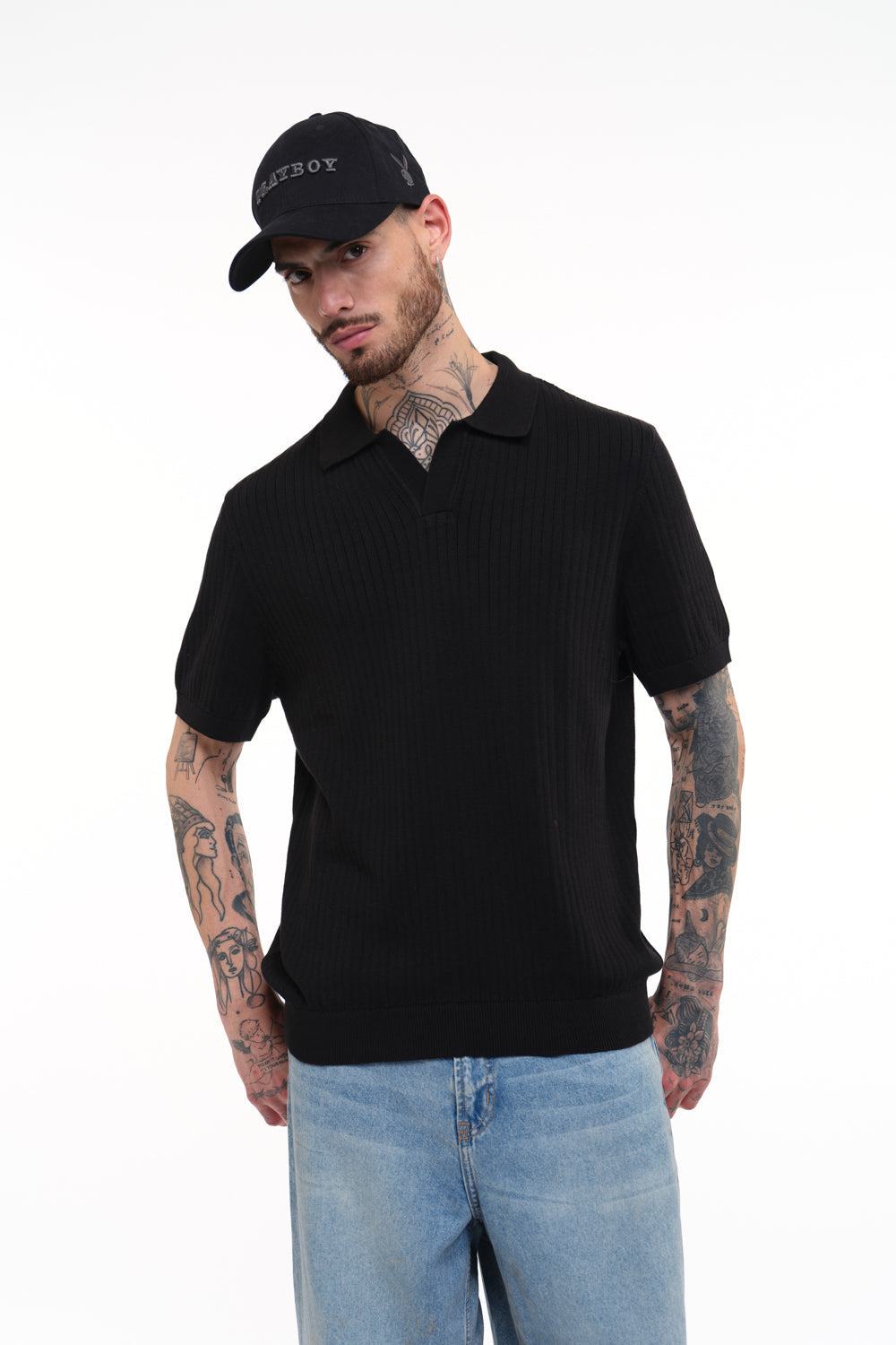 Black Knit Polo T-shirt