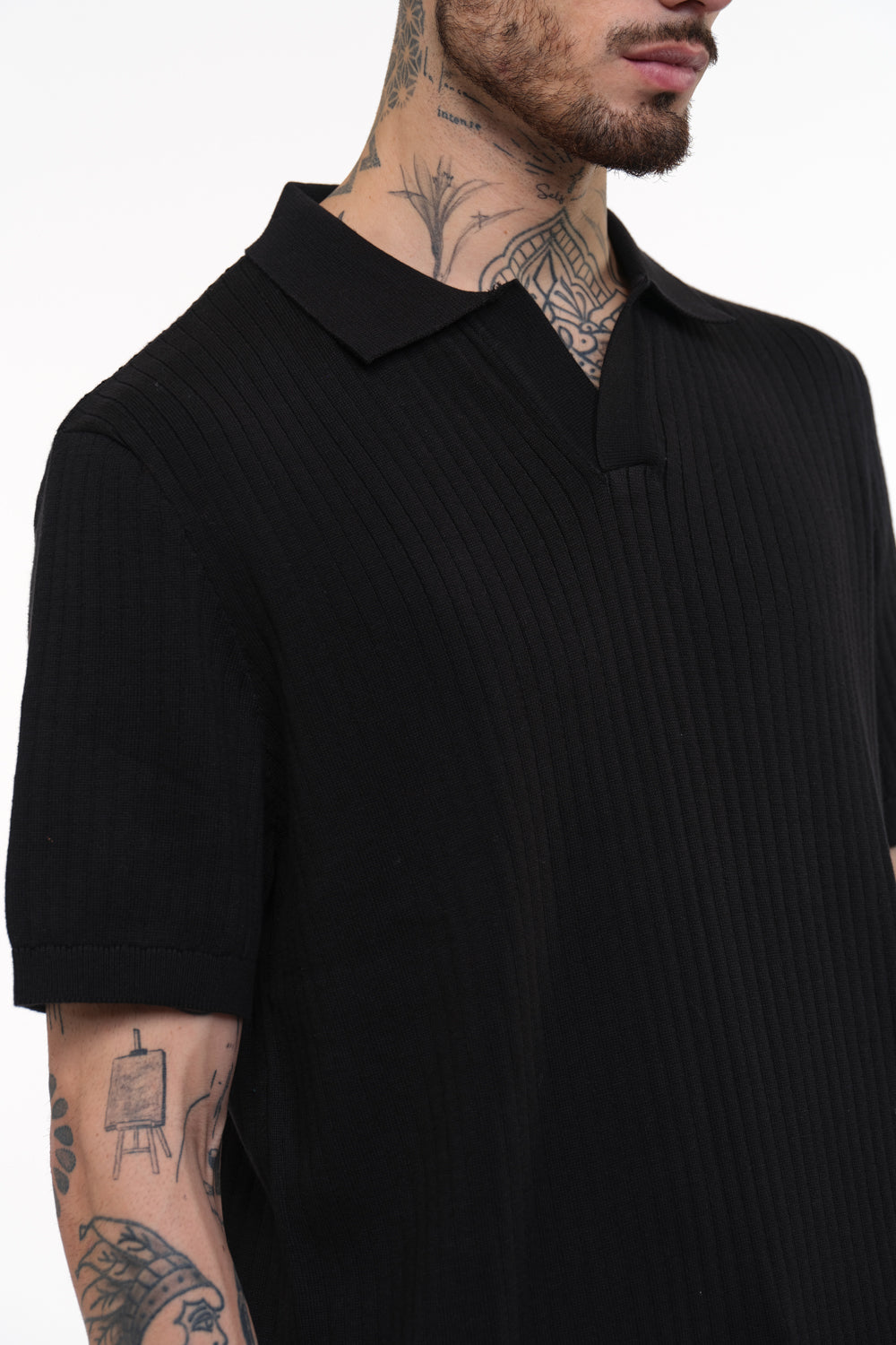 Black Knit Polo T-shirt