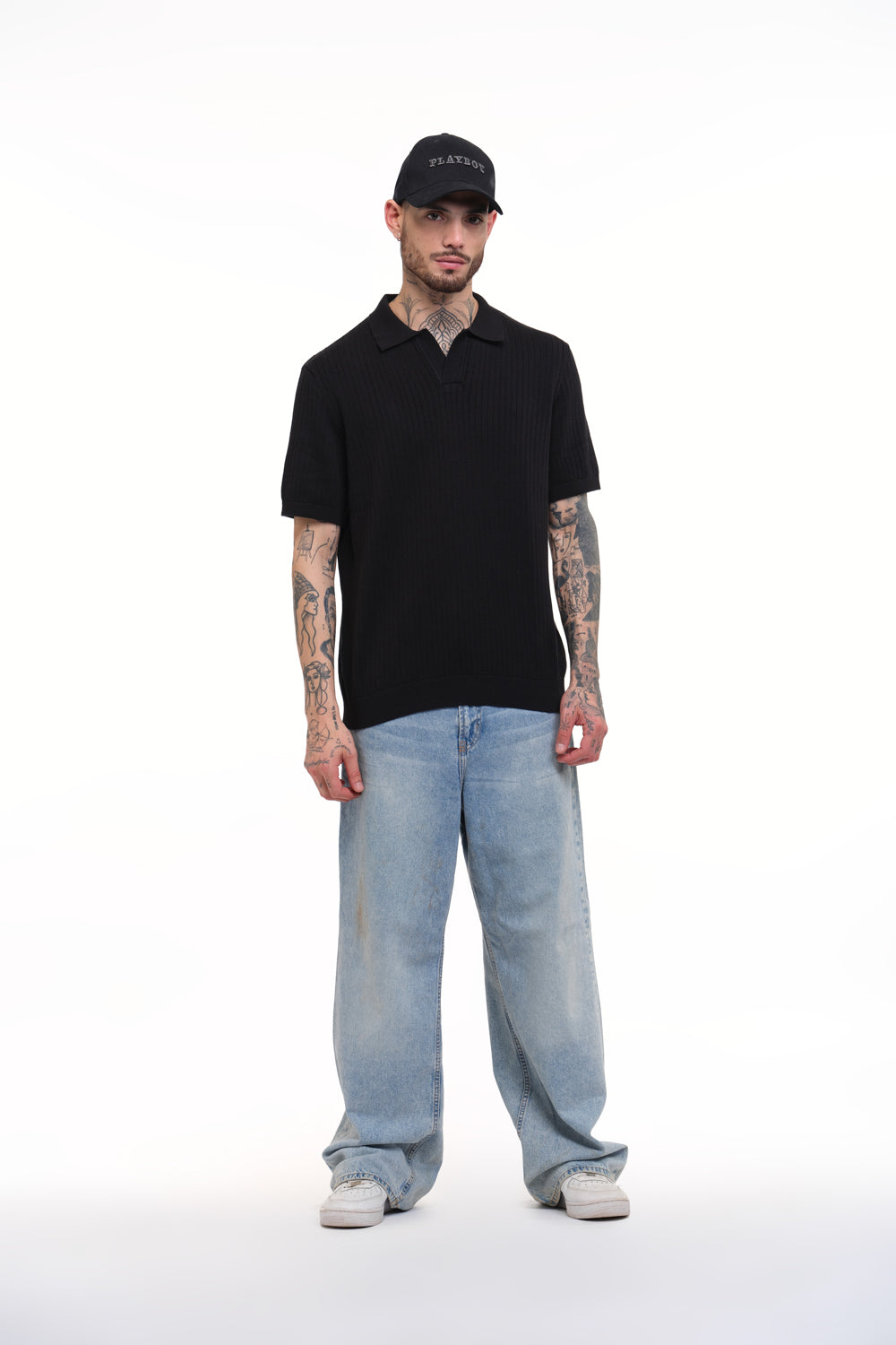 Black Knit Polo T-shirt