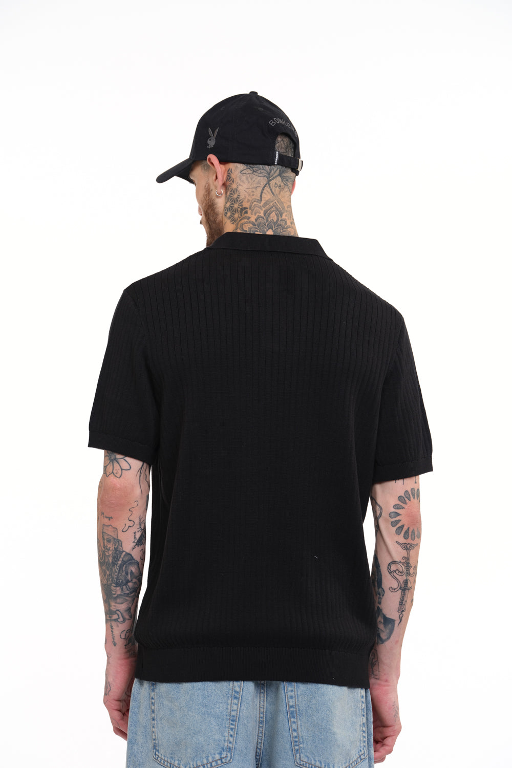 Black Knit Polo T-shirt