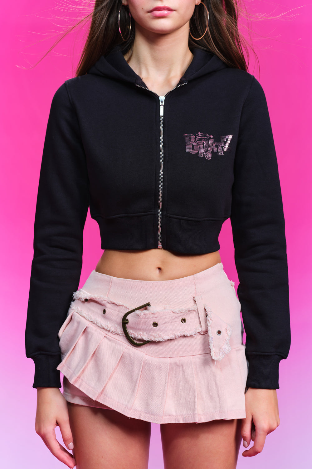 Bratz Dolled Rhinestone Black Crop Zipper