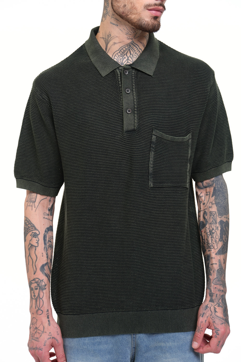 Olive Green Faded Knit Premium Polo