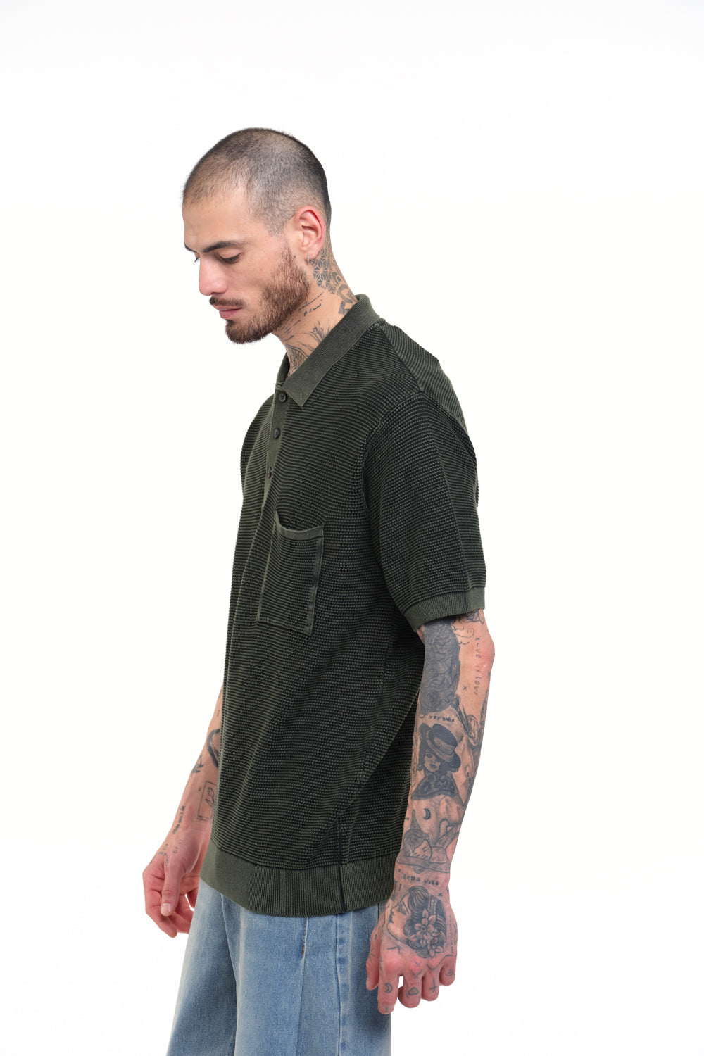 Olive Green Faded Knit Premium Polo