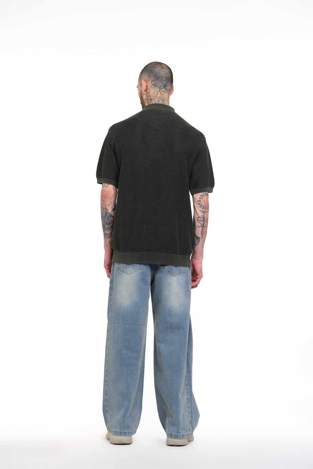 Olive Green Faded Knit Premium Polo