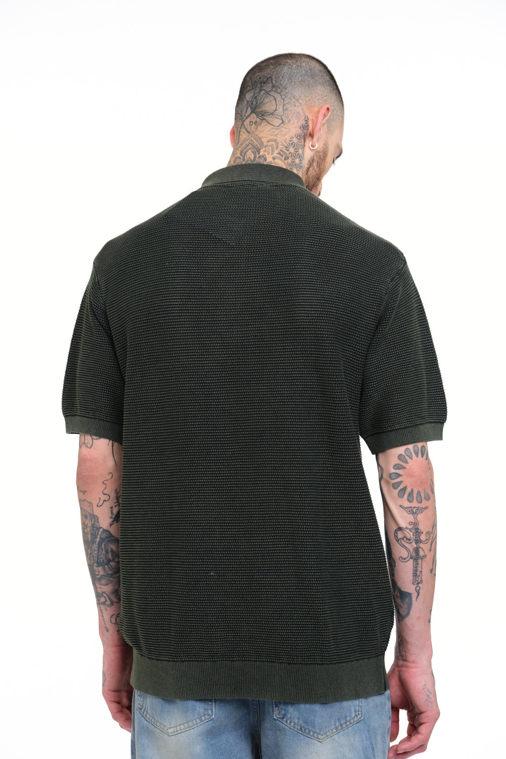 Olive Green Faded Knit Premium Polo