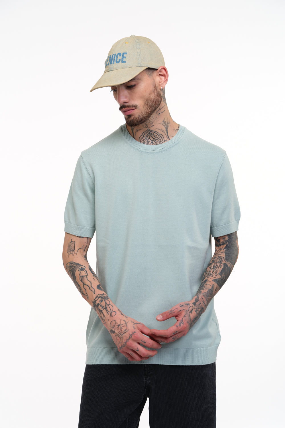 Pastel Green Knit Round Neck T-shirt